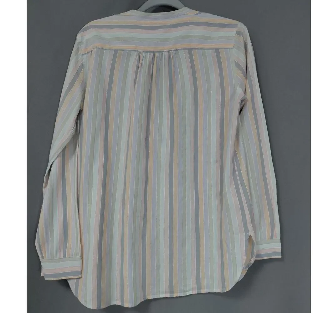 Maison Scotch White V-Neck Striped Breathable Blouse Women Size 1